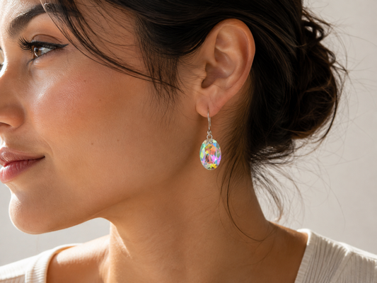 Arete Colgante Tornasol – Bañado en Oro Blanco