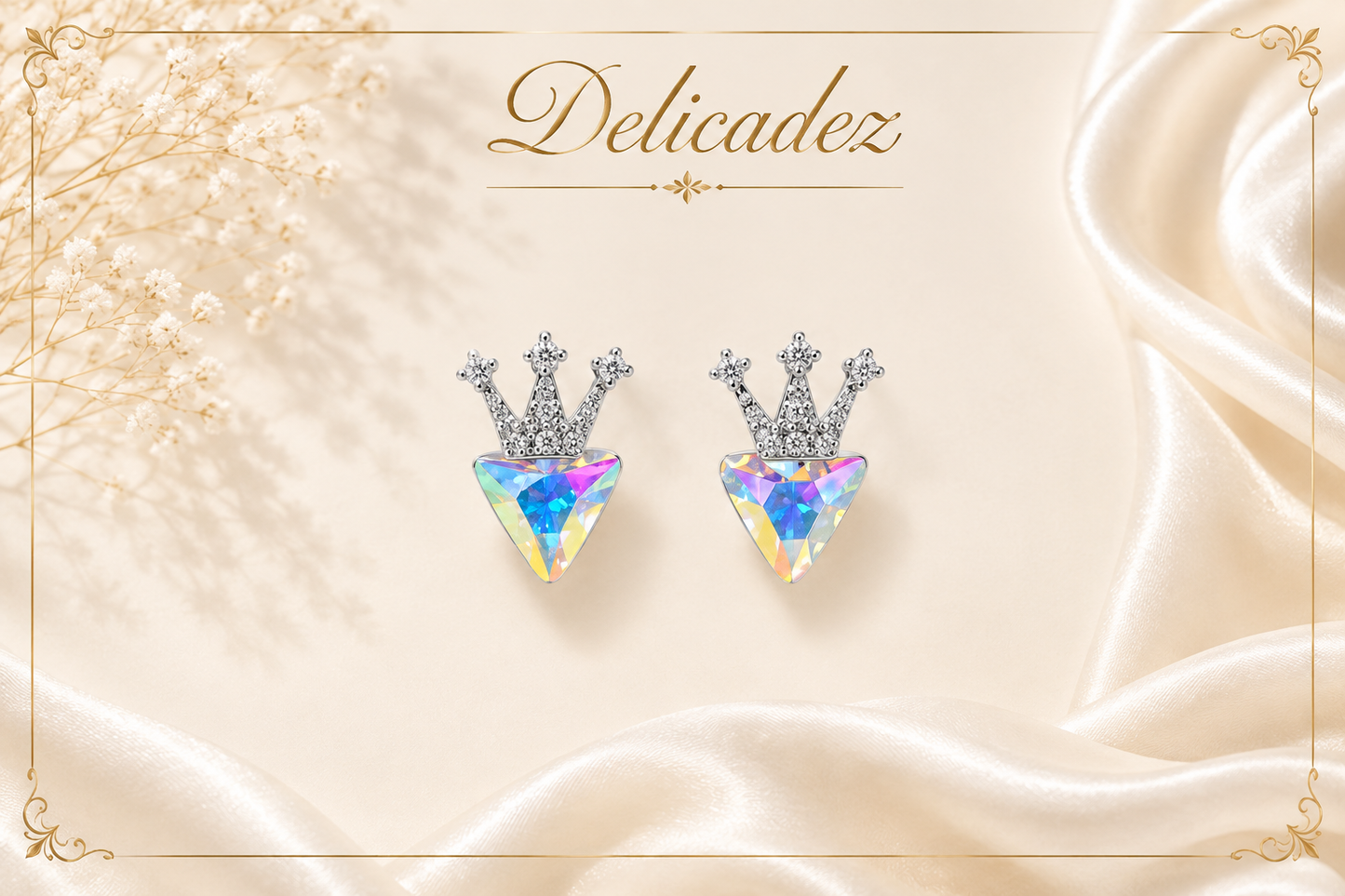 Aretes Corona Boreal – Bañados en Oro Blanco 18K