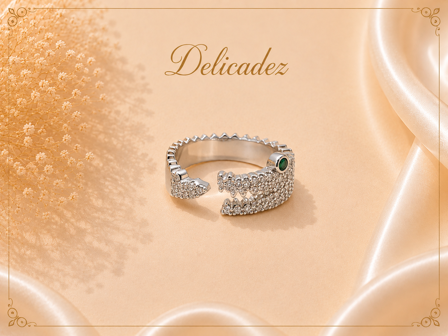 Anillo Cocodrilo Imperial Ajustable – Bañado en Oro Blanco 18K