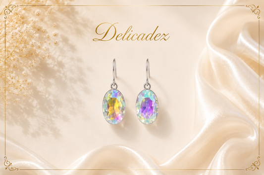 Arete Colgante Tornasol – Bañado en Oro Blanco