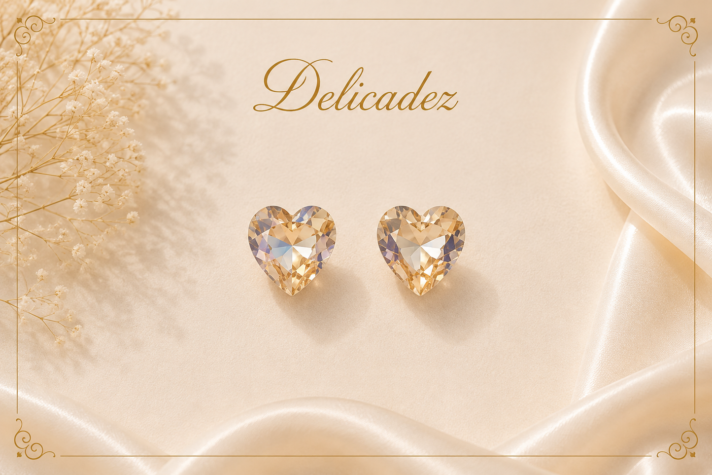 Aretes Corazón Champagne – Bañados en Oro Blanco 18K