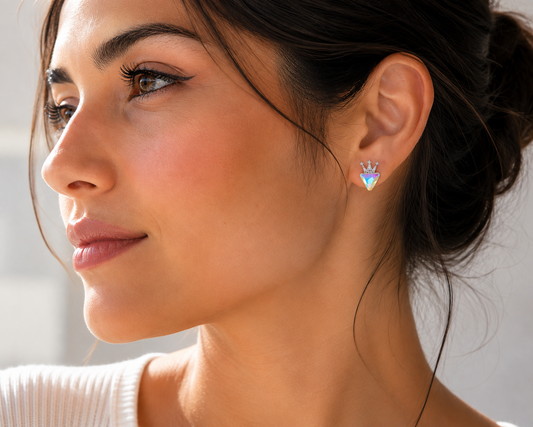 Aretes Corona Boreal – Bañados en Oro Blanco 18K