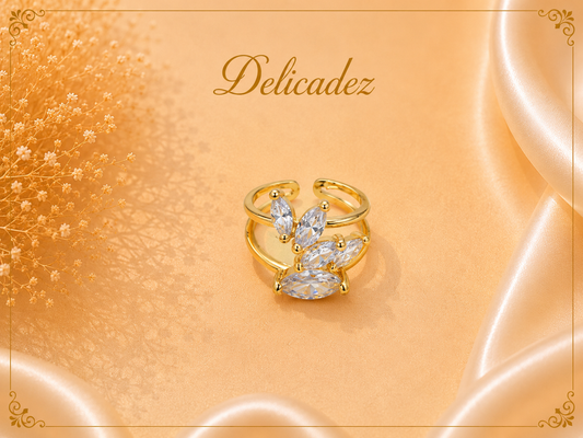 Anillo Hojas de Cristal Ajustable – Bañado en Oro 18K