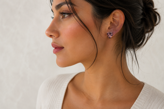 Aretes Corazón Rosa Vintage – Bañados en Oro Blanco 18K