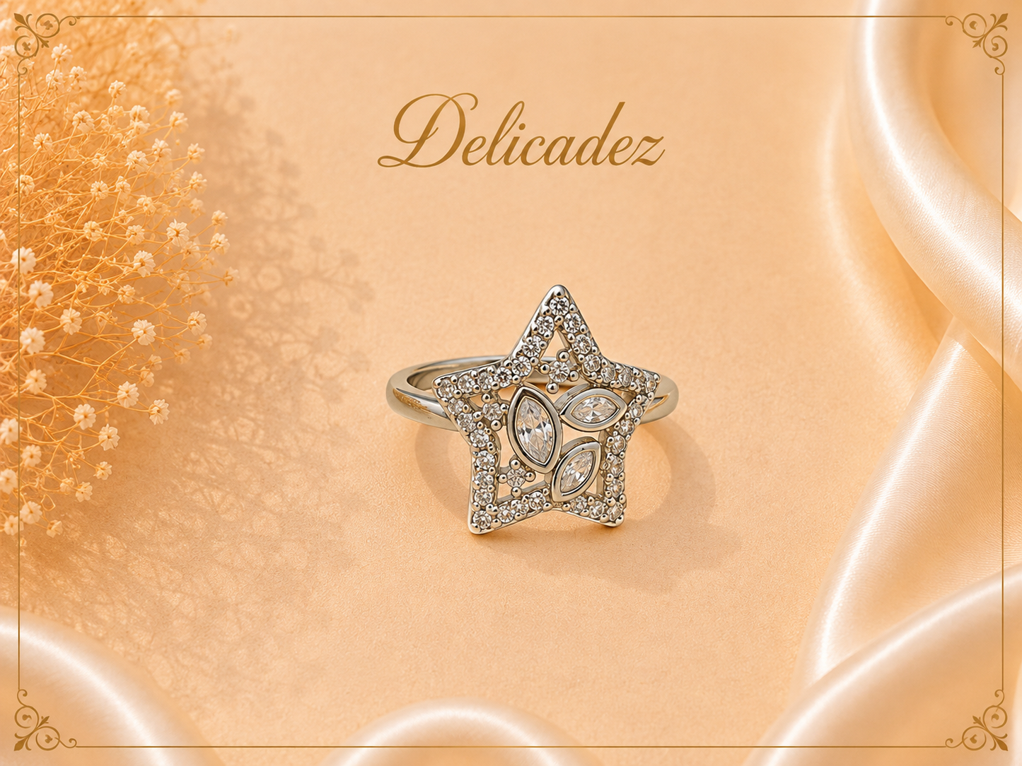 Anillo Estrella Celestial – Bañado en Oro Blanco 18K