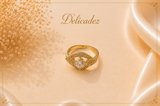 Anillo Ojo Protector con Cristal Central – Bañado en Oro 18K