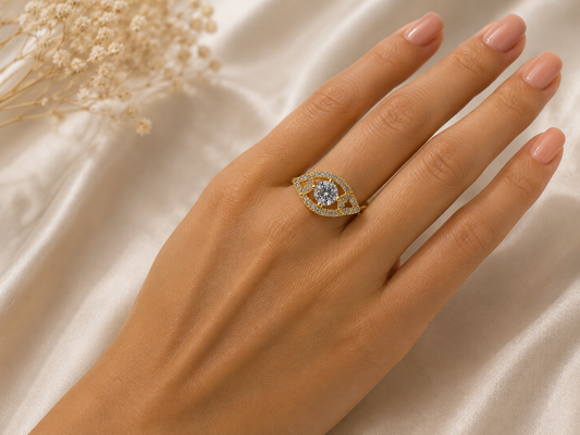 Anillo Ojo Protector con Cristal Central – Bañado en Oro 18K