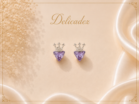 Aretes Corona Amatista – Bañados en Oro Blanco 18K