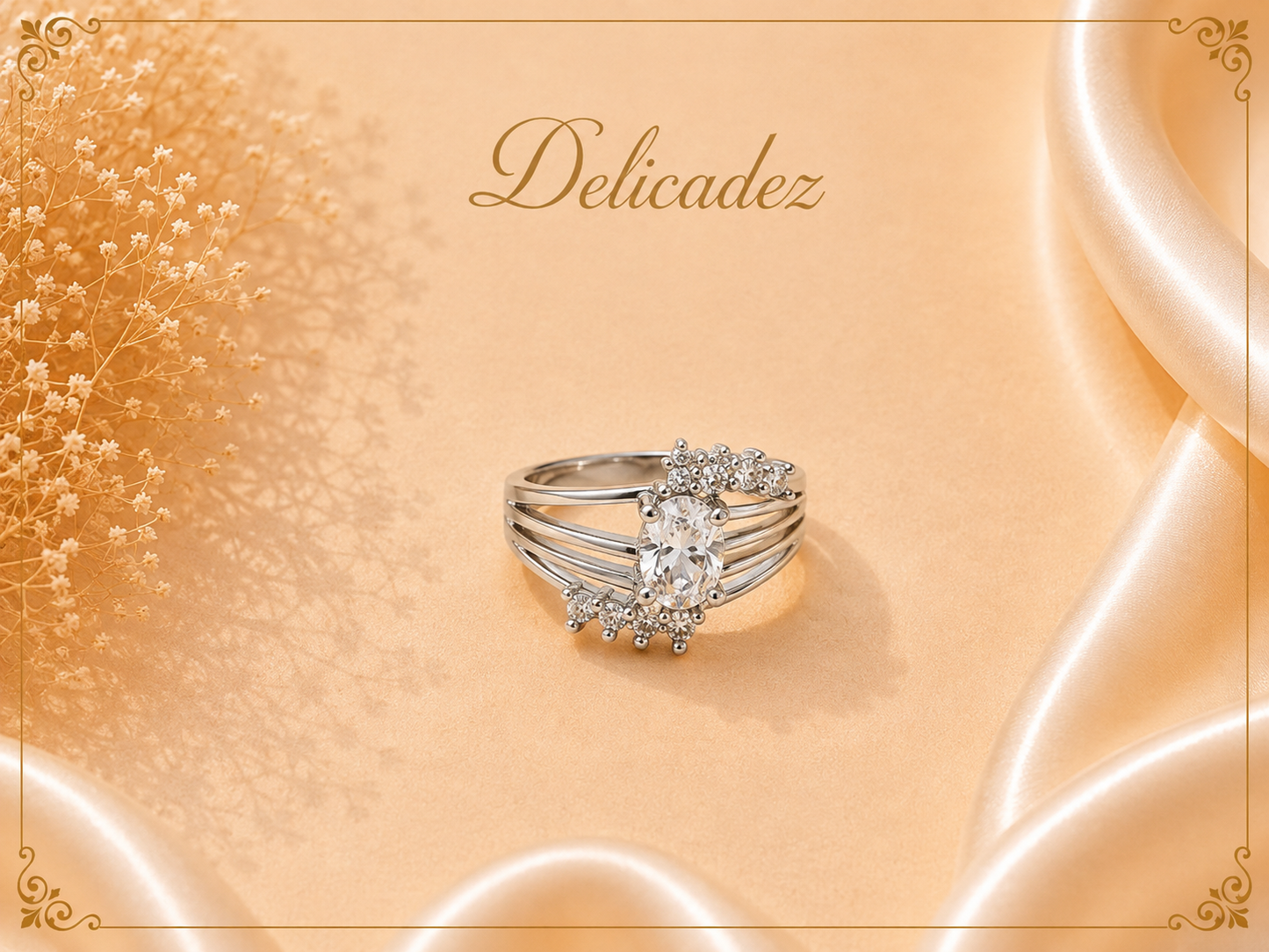 Anillo Flor de Luz – Bañado en Oro Blanco 18K